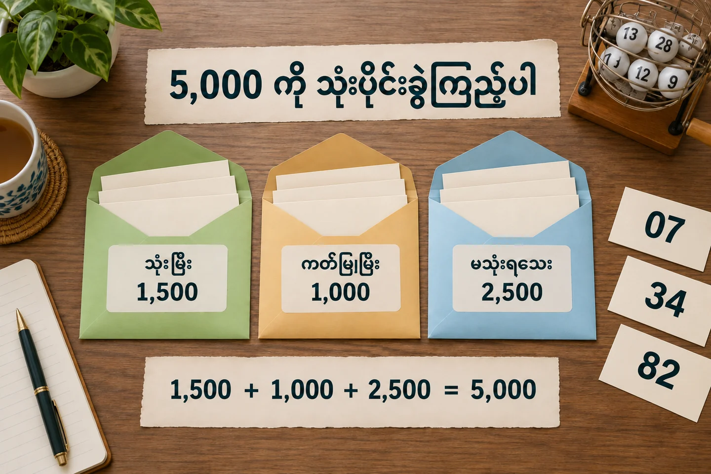 ဘတ်ဂျက်အတွင်း ခွဲထားပြီးငွေကို ထပ်မသုံးမိအောင် စာရင်းတိုက်နည်း ကိုပြထားသော စိတ်ကူးသင်္ချာနှင့် စာရင်းပုံ။